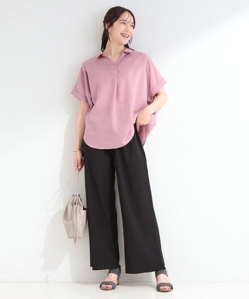 SHOO・LA・RUE(シューラルー)の「【洗濯機可/S-LL】すっきり見え さらさら 楊柳イージーワイドパンツ(その他パンツ・レディース・ブラック/ブラウン系その他/イエロー・02/01/04/03)」の14枚目の写真