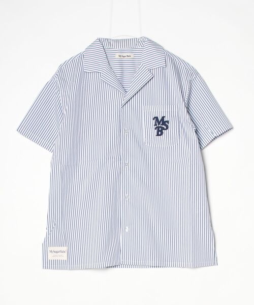 My sugar Babe（マイシュガーベイブ）の「Relaxed striped shirt（シャツ/ブラウス・メンズ・ベージュ/ブルー/ブラック・フリー/SMALL）」の3枚目の写真