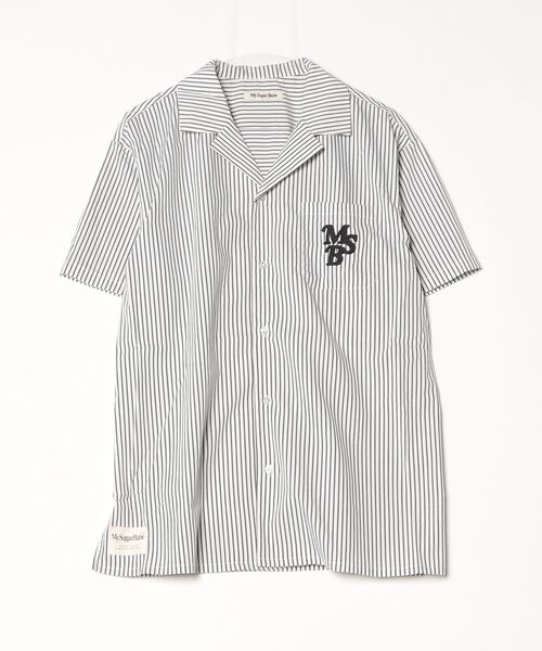 My sugar Babe（マイシュガーベイブ）の「Relaxed striped shirt（シャツ/ブラウス・メンズ・ベージュ/ブルー/ブラック・フリー/SMALL）」の2枚目の写真