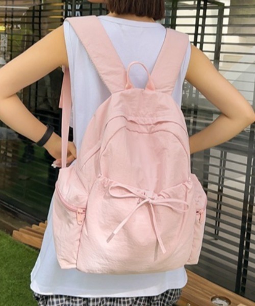 Teem Store(チームストア)の「【大容量/A4対応】リボンデザインサイドポケットバックパック(バックパック/リュック・レディース・アイボリー/ピンク/ブラック/サックスブルー・F)」の4枚目の写真