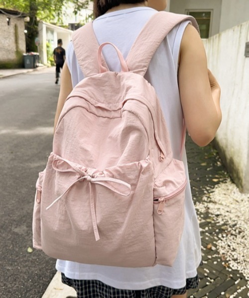 Teem Store(チームストア)の「【大容量/A4対応】リボンデザインサイドポケットバックパック(バックパック/リュック・レディース・アイボリー/ピンク/ブラック/サックスブルー・F)」の19枚目の写真