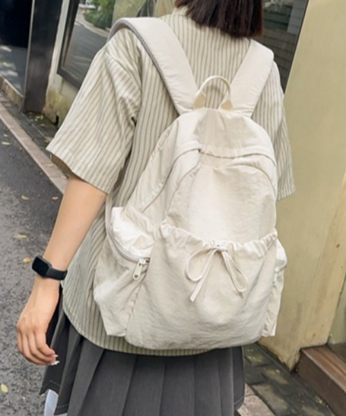 Teem Store(チームストア)の「【大容量/A4対応】リボンデザインサイドポケットバックパック(バックパック/リュック・レディース・アイボリー/ピンク/ブラック/サックスブルー・F)」の6枚目の写真