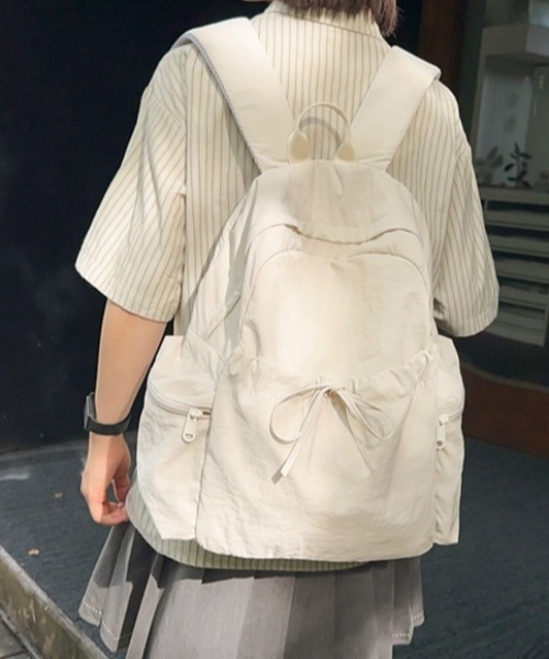 Teem Store(チームストア)の「【大容量/A4対応】リボンデザインサイドポケットバックパック(バックパック/リュック・レディース・アイボリー/ピンク/ブラック/サックスブルー・F)」の8枚目の写真