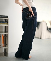LAULEN | L embroidery curved stitch denim /Lポケット刺繍カーブステッチワイドデニム(デニムパンツ)