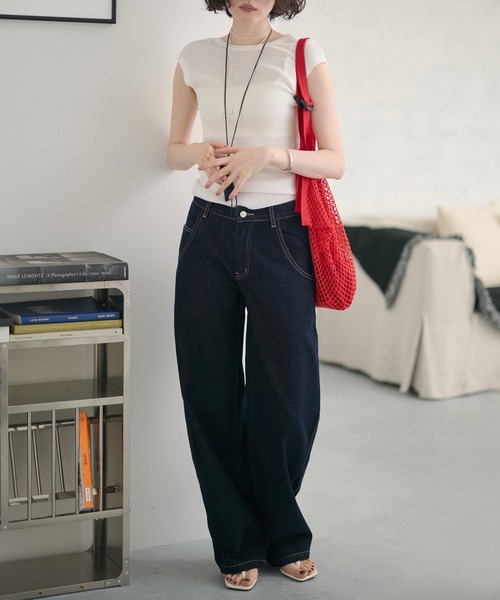 LAULEN(ローレン)の「L embroidery curved stitch denim /Lポケット刺繍カーブステッチワイドデニム(デニムパンツ・レディース・ネイビー・S/M)」の11枚目の写真