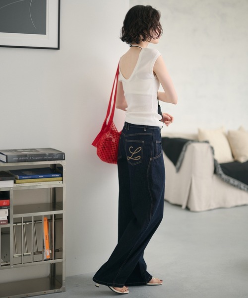 LAULEN(ローレン)の「L embroidery curved stitch denim /Lポケット刺繍カーブステッチワイドデニム(デニムパンツ・レディース・ネイビー・S/M)」の13枚目の写真