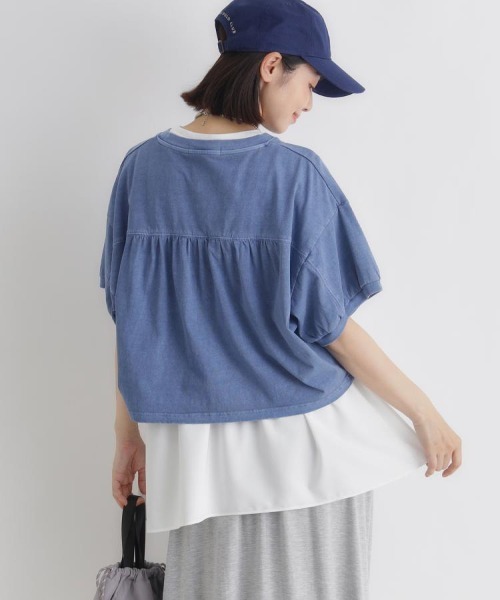 Right-on(ライトオン)の「HONEYSUCKLE ROSE(ハニーサックルローズ)ピグメント加工ショートTシャツ(Tシャツ/カットソー・レディース・キナリ/ブラック/ブルー・M/L)」の11枚目の写真
