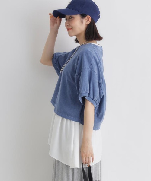 Right-on(ライトオン)の「HONEYSUCKLE ROSE(ハニーサックルローズ)ピグメント加工ショートTシャツ(Tシャツ/カットソー・レディース・キナリ/ブラック/ブルー・M/L)」の12枚目の写真