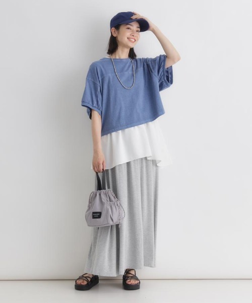Right-on(ライトオン)の「HONEYSUCKLE ROSE(ハニーサックルローズ)ピグメント加工ショートTシャツ(Tシャツ/カットソー・レディース・キナリ/ブラック/ブルー・M/L)」の13枚目の写真