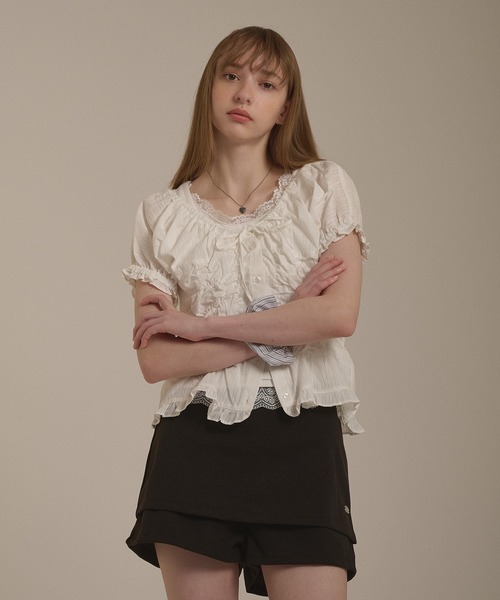 hazyl(ヘイジル)の「shirring 2way blouse / シャーリング2WAYブラウス(シャツ/ブラウス・レディース・ネイビー/オフホワイト/ピンク系その他・フリー)」の17枚目の写真