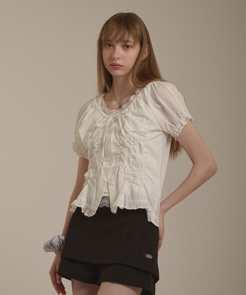 hazyl(ヘイジル)の「shirring 2way blouse / シャーリング2WAYブラウス(シャツ/ブラウス・レディース・ネイビー/オフホワイト/ピンク系その他・フリー)」の18枚目の写真