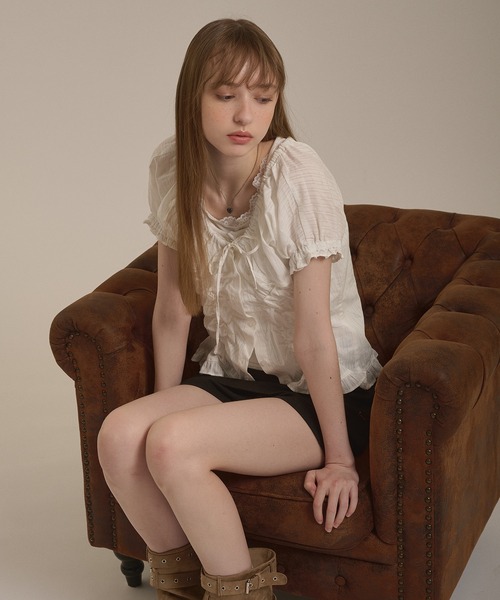 hazyl(ヘイジル)の「shirring 2way blouse / シャーリング2WAYブラウス(シャツ/ブラウス・レディース・ネイビー/オフホワイト/ピンク系その他・フリー)」の21枚目の写真