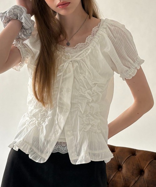 hazyl(ヘイジル)の「shirring 2way blouse / シャーリング2WAYブラウス(シャツ/ブラウス・レディース・ネイビー/オフホワイト/ピンク系その他・フリー)」の11枚目の写真