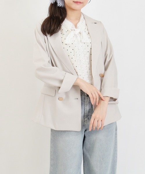 TRUDEA(トルディア)の「麻調 金釦ダブルジャケット(テーラードジャケット・レディース・ライトグレー・X-LARGE/LARGE/MEDIUM/SMALL)」の22枚目の写真