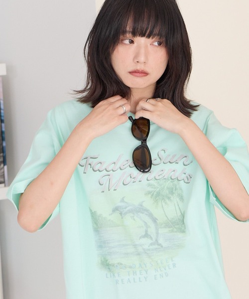 PBLIM(ページボーイリム)の「《UNISEX》ビーチサイドT(Tシャツ/カットソー・レディース・オフホワイト/グリーン・FREE)」の4枚目の写真