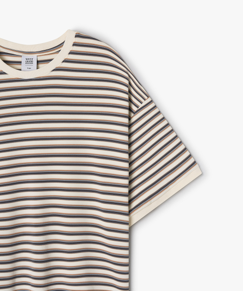 WEST GRAND BOULEVARD(ウエストグランドブルバード)の「セミオーバーマルチストライプリンガーTシャツ NATURAL(Tシャツ/カットソー・メンズ・その他・MEDIUM/LARGE/X-LARGE)」の4枚目の写真