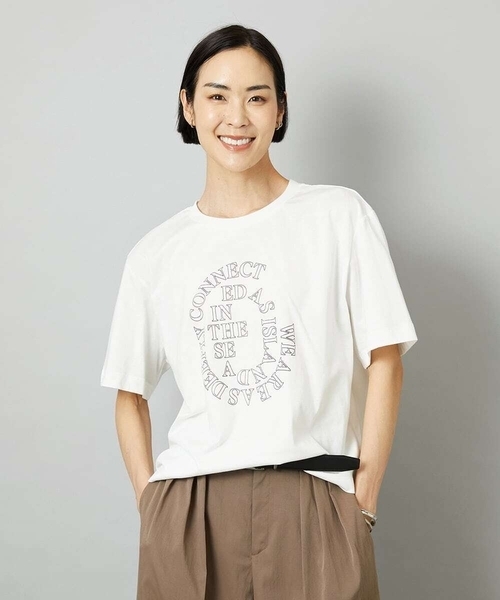 MICHEL KLEIN(ミッシェル・クラン)の「透明箔プリントTシャツ(Tシャツ/カットソー・レディース・ダークインディゴブルー/ホワイト・40/38)」の1枚目の写真