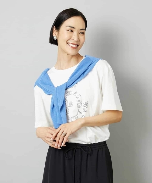 MICHEL KLEIN(ミッシェル・クラン)の「透明箔プリントTシャツ(Tシャツ/カットソー・レディース・ダークインディゴブルー/ホワイト・40/38)」の14枚目の写真