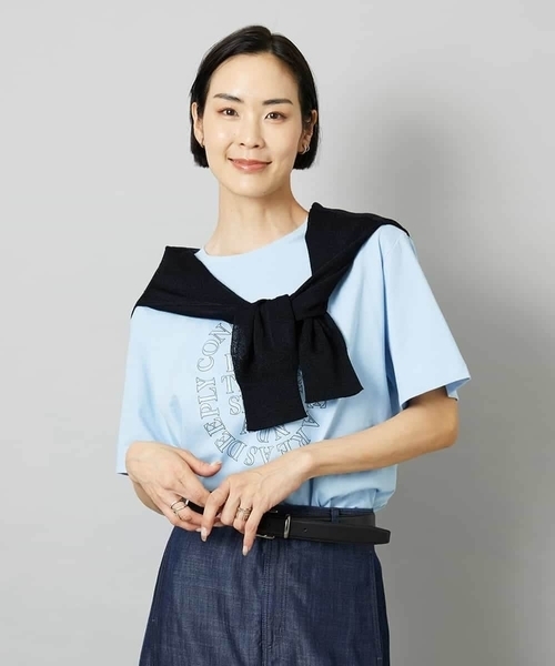 MICHEL KLEIN(ミッシェル・クラン)の「透明箔プリントTシャツ(Tシャツ/カットソー・レディース・ダークインディゴブルー/ホワイト・40/38)」の19枚目の写真