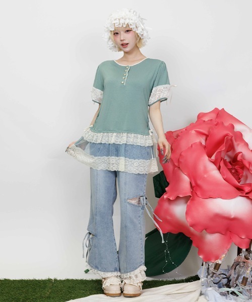 myu:loret(ミュウロレット)の「巻き薔薇付ロングプルオーバー(Tシャツ/カットソー・レディース・グレー/グリーン・FREE)」の5枚目の写真