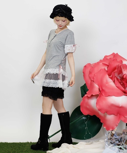 myu:loret(ミュウロレット)の「巻き薔薇付ロングプルオーバー(Tシャツ/カットソー・レディース・グレー/グリーン・FREE)」の6枚目の写真
