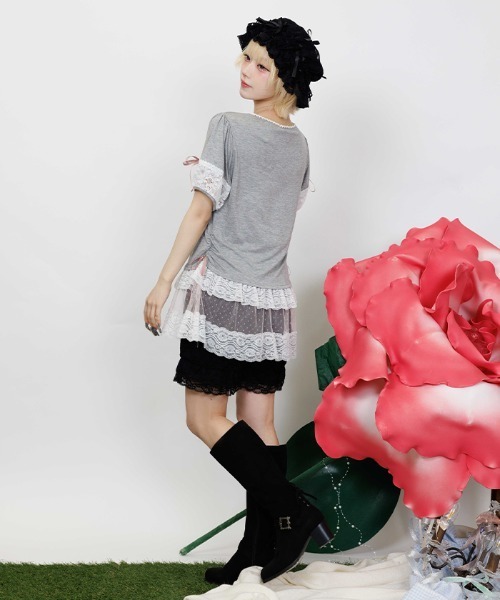 myu:loret(ミュウロレット)の「巻き薔薇付ロングプルオーバー(Tシャツ/カットソー・レディース・グレー/グリーン・FREE)」の7枚目の写真