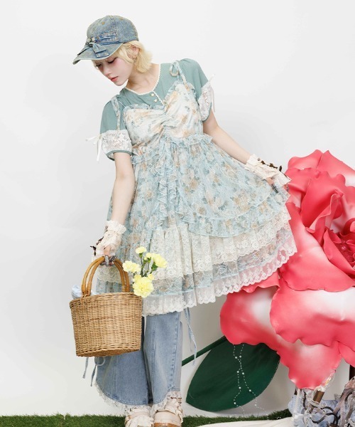myu:loret(ミュウロレット)の「巻き薔薇付ロングプルオーバー(Tシャツ/カットソー・レディース・グレー/グリーン・FREE)」の9枚目の写真