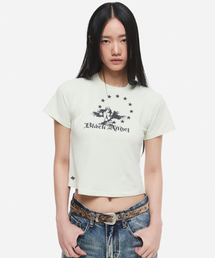 (W) ヴィンテージクロップハーフTシャツライム
