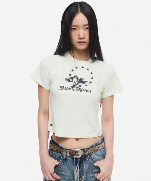 DNSR(ディーエヌエスアール)の「(W) ヴィンテージクロップハーフTシャツライム(Tシャツ/カットソー・レディース・その他・OS)」の1枚目の写真