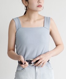 汗しみない リブカットソー［スクエアネックタンクトップ］