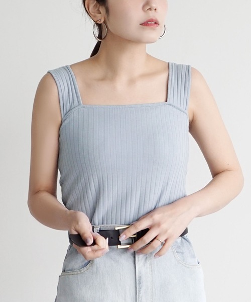 zootie（ズーティー）の「汗しみない リブカットソー［スクエアネックタンクトップ］（タンクトップ・レディース・グレイッシュブルー/ライトベージュ/レッド/ブラック/モカ/イエロー系その他・M/L）」の5枚目の写真