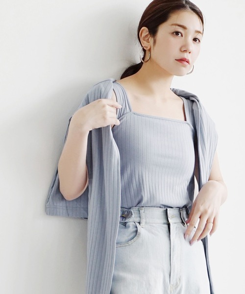 zootie（ズーティー）の「汗しみない リブカットソー［スクエアネックタンクトップ］（タンクトップ・レディース・グレイッシュブルー/ライトベージュ/レッド/ブラック/モカ/イエロー系その他・M/L）」の12枚目の写真
