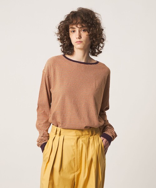 6(ロク)の「<6(ROKU)>コットン ミジン ボーダー ロングスリーブ Tシャツ(Tシャツ/カットソー・レディース・ブラウン系・FREE)」の1枚目の写真