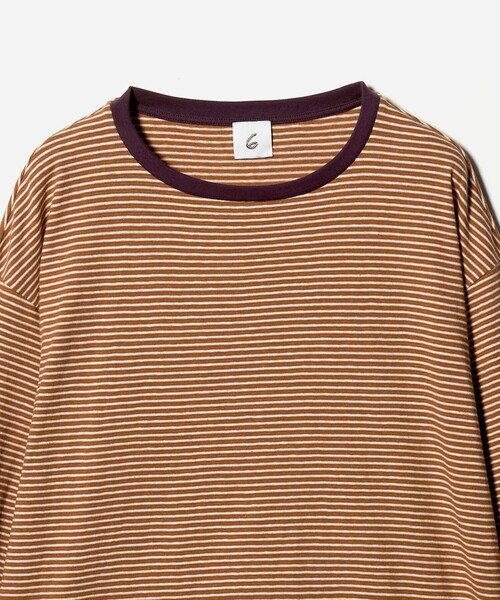 6(ロク)の「<6(ROKU)>コットン ミジン ボーダー ロングスリーブ Tシャツ(Tシャツ/カットソー・レディース・ブラウン系・FREE)」の2枚目の写真