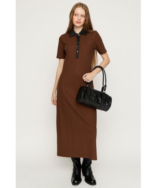 SLY(スライ)の「DOCKING POLO L/OP ドッキングポロロングワンピース 夏服 秋服(ワンピース・レディース・ブラック/ブラウン・FREE)」の2枚目の写真