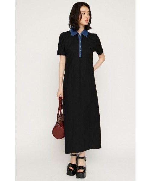 SLY(スライ)の「DOCKING POLO L/OP ドッキングポロロングワンピース 夏服 秋服(ワンピース・レディース・ブラック/ブラウン・FREE)」の3枚目の写真
