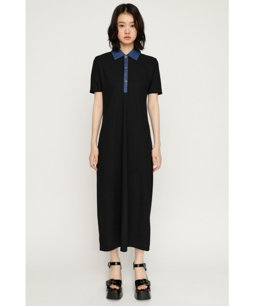 SLY(スライ)の「DOCKING POLO L/OP ドッキングポロロングワンピース 夏服 秋服(ワンピース・レディース・ブラック/ブラウン・FREE)」の4枚目の写真