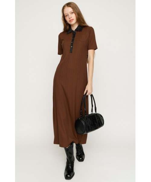 SLY(スライ)の「DOCKING POLO L/OP ドッキングポロロングワンピース 夏服 秋服(ワンピース・レディース・ブラック/ブラウン・FREE)」の5枚目の写真