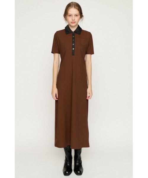 SLY(スライ)の「DOCKING POLO L/OP ドッキングポロロングワンピース 夏服 秋服(ワンピース・レディース・ブラック/ブラウン・FREE)」の6枚目の写真
