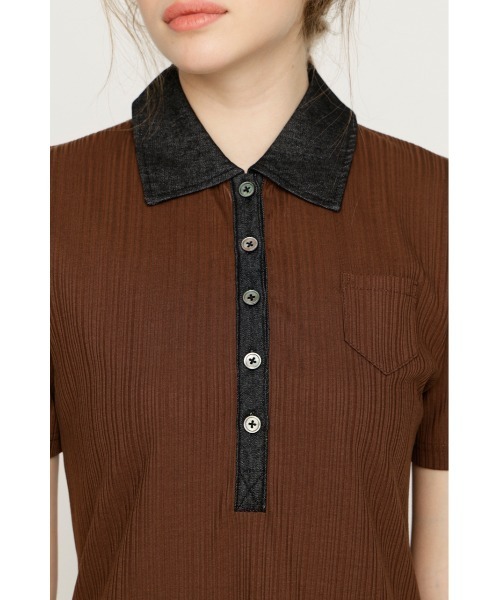 SLY(スライ)の「DOCKING POLO L/OP ドッキングポロロングワンピース 夏服 秋服(ワンピース・レディース・ブラック/ブラウン・FREE)」の9枚目の写真