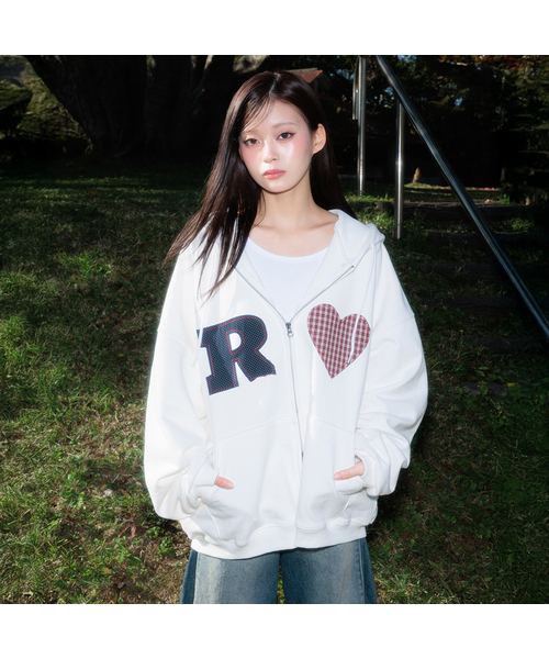 Heart Check Oversize худи на молнии [Ivory]