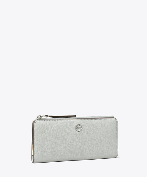Tory Burch エンボス長財布 グレー ロビンソン ペブルド ジップ スリム ウォレット（財布）｜TORY BURCH