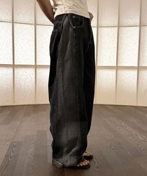 【低身長 / 高身長用 サイズ&丈が選べるカラーパンツ】【 2color / 3size/ 2lengths 】【ユニセックスデニム】【シルエットを変えて楽しめる裾ボタン付き】バイカラーサイドデザインワイドデニムパンツ