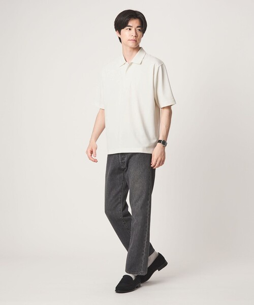 green label relaxing（グリーンレーベルリラクシング）の「【WEB限定】JUST fit ジャージ 半袖 ポロシャツ（ポロシャツ・メンズ・オフホワイト/ブラック・S/M/XL/L）」の3枚目の写真