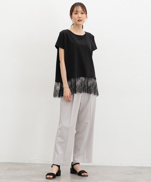 Honeys(ハニーズ)の「【ハニさら・接触冷感・UVカット】レースレイヤードトップス(Tシャツ/カットソー・レディース・ブラック/ブルー/オレンジ/グレイッシュベージュ・M/3L/S/L/LL)」の7枚目の写真