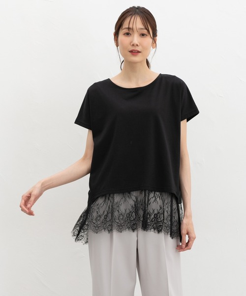 Honeys(ハニーズ)の「【ハニさら・接触冷感・UVカット】レースレイヤードトップス(Tシャツ/カットソー・レディース・ブラック/ブルー/オレンジ/グレイッシュベージュ・M/3L/S/L/LL)」の8枚目の写真