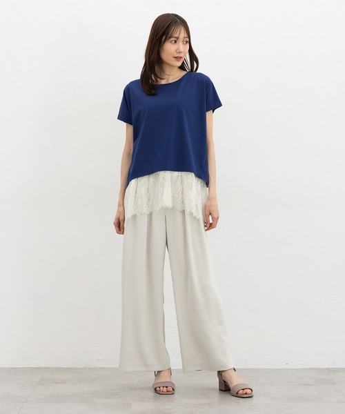 Honeys(ハニーズ)の「【ハニさら・接触冷感・UVカット】レースレイヤードトップス(Tシャツ/カットソー・レディース・ブラック/ブルー/オレンジ/グレイッシュベージュ・M/3L/S/L/LL)」の9枚目の写真