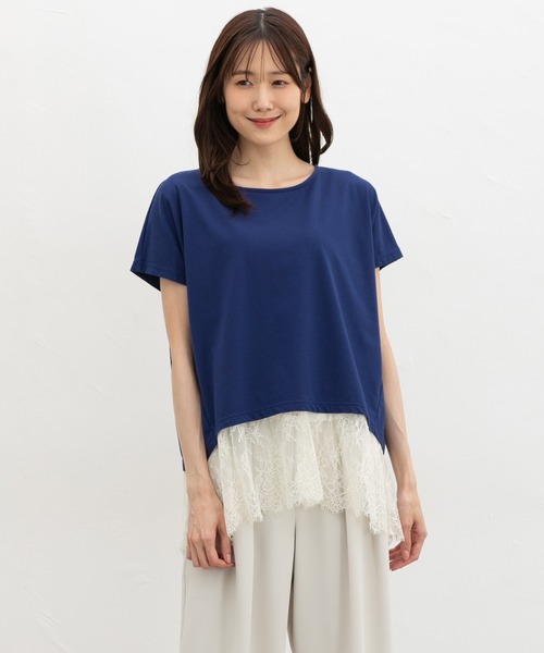 Honeys(ハニーズ)の「【ハニさら・接触冷感・UVカット】レースレイヤードトップス(Tシャツ/カットソー・レディース・ブラック/ブルー/オレンジ/グレイッシュベージュ・M/3L/S/L/LL)」の10枚目の写真