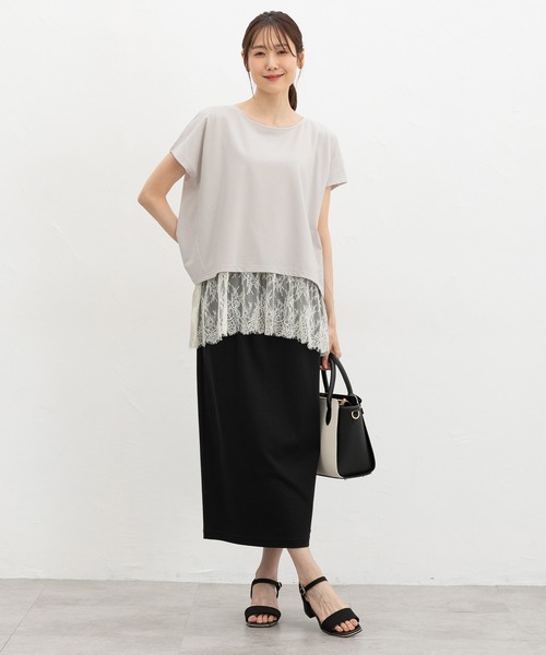 Honeys(ハニーズ)の「【ハニさら・接触冷感・UVカット】レースレイヤードトップス(Tシャツ/カットソー・レディース・ブラック/ブルー/オレンジ/グレイッシュベージュ・M/3L/S/L/LL)」の11枚目の写真