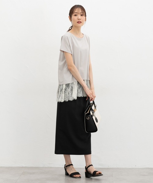 Honeys(ハニーズ)の「【ハニさら・接触冷感・UVカット】レースレイヤードトップス(Tシャツ/カットソー・レディース・ブラック/ブルー/オレンジ/グレイッシュベージュ・M/3L/S/L/LL)」の12枚目の写真